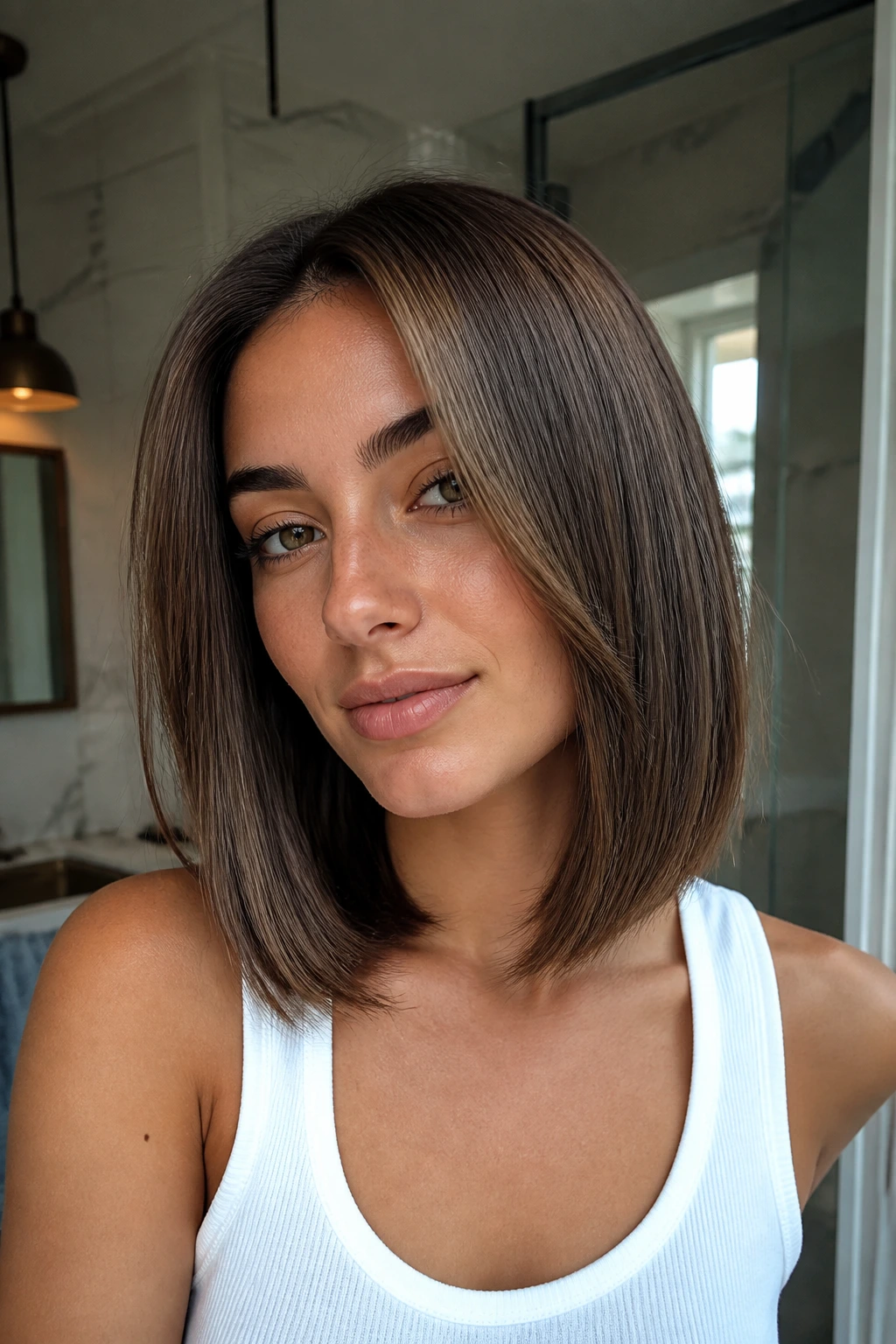 Portrait of a person with a sleek lob showing face-framing shape