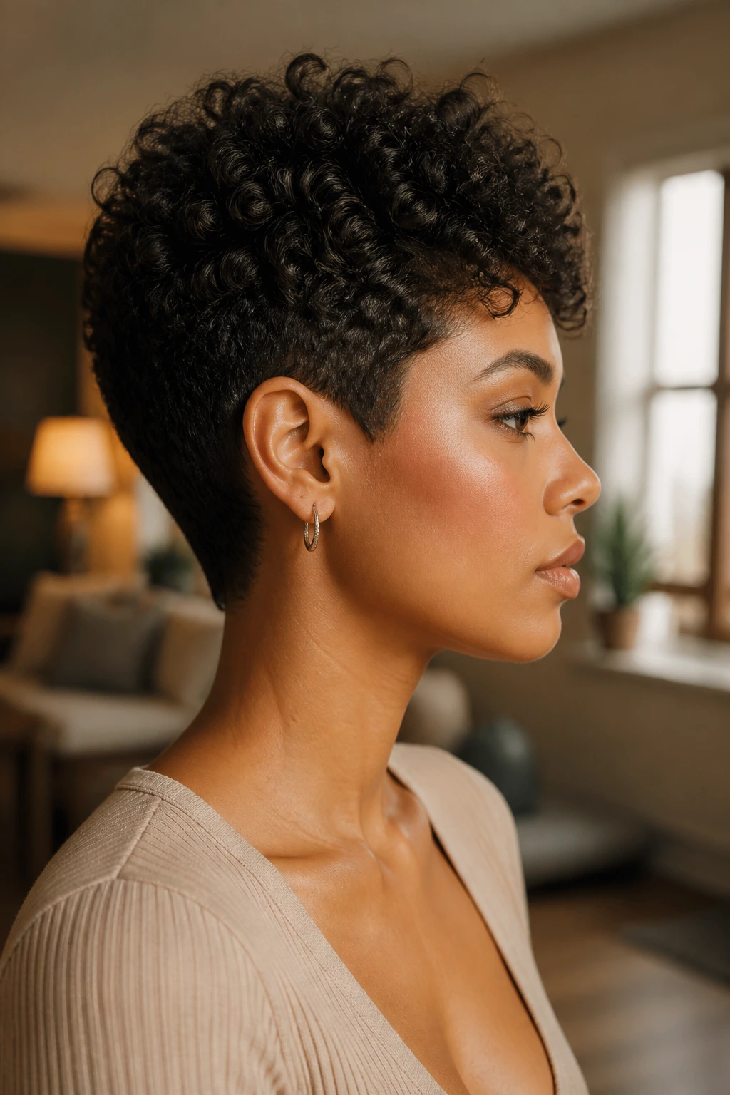 Profile portrait showing haircut silhouette and shape on a real person