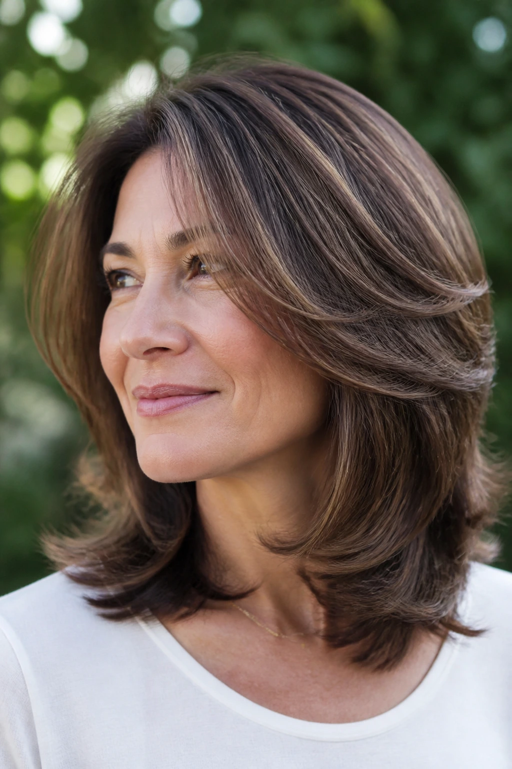Portrait of a woman with a well-shaped haircut showcasing clean lines