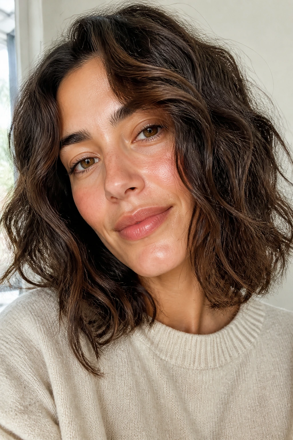 Close-up of a real person with a shaped lob for breathable waves