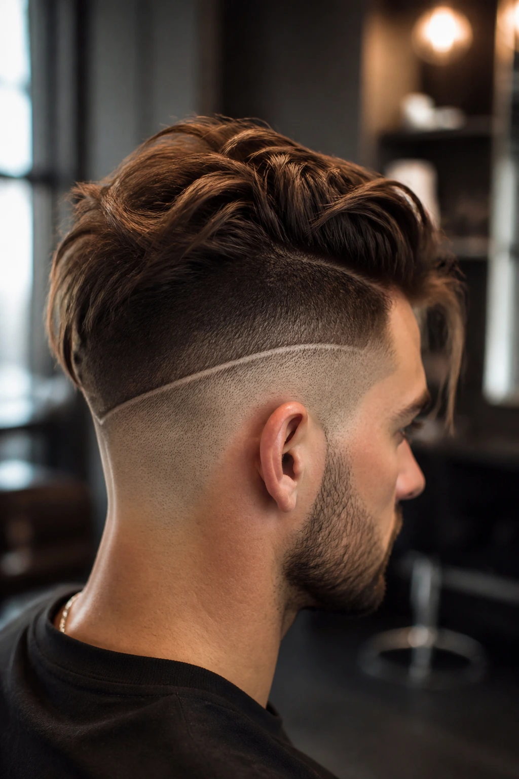 Close-up of a real person with a crisp undercut line for a sharp shape