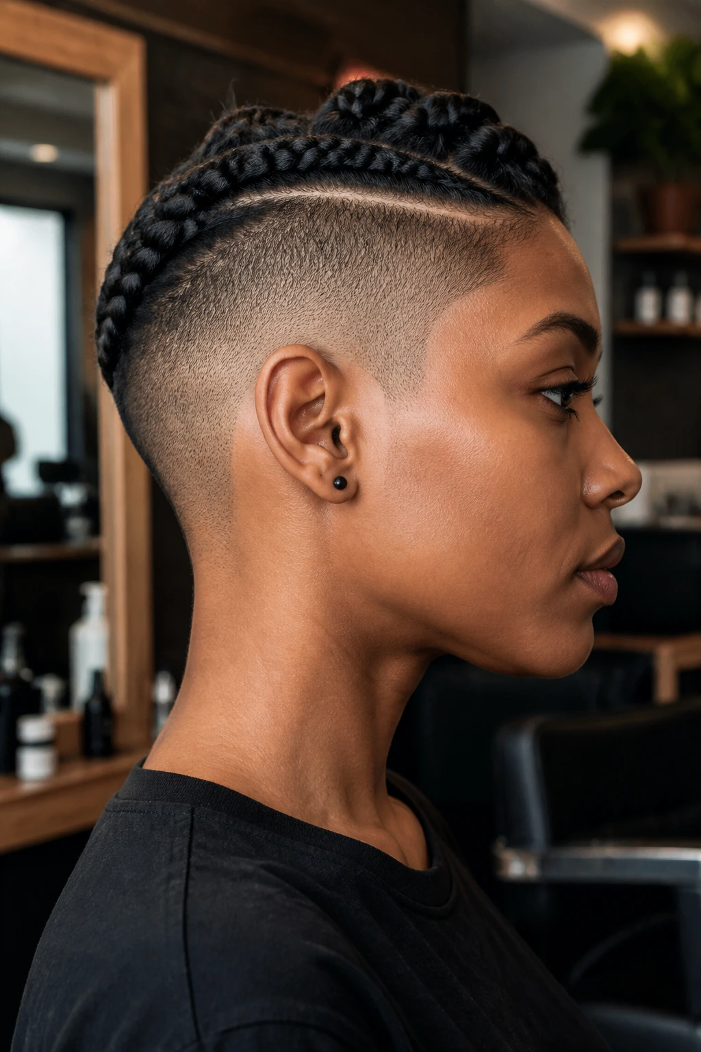 Profile view of real person with shaved sides changing head silhouette