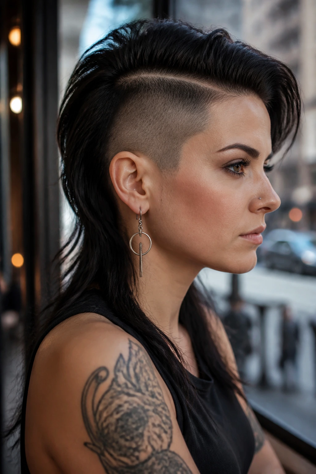 Real woman with Shaved-Sides Mullet With a Clear Contrast hairstyle