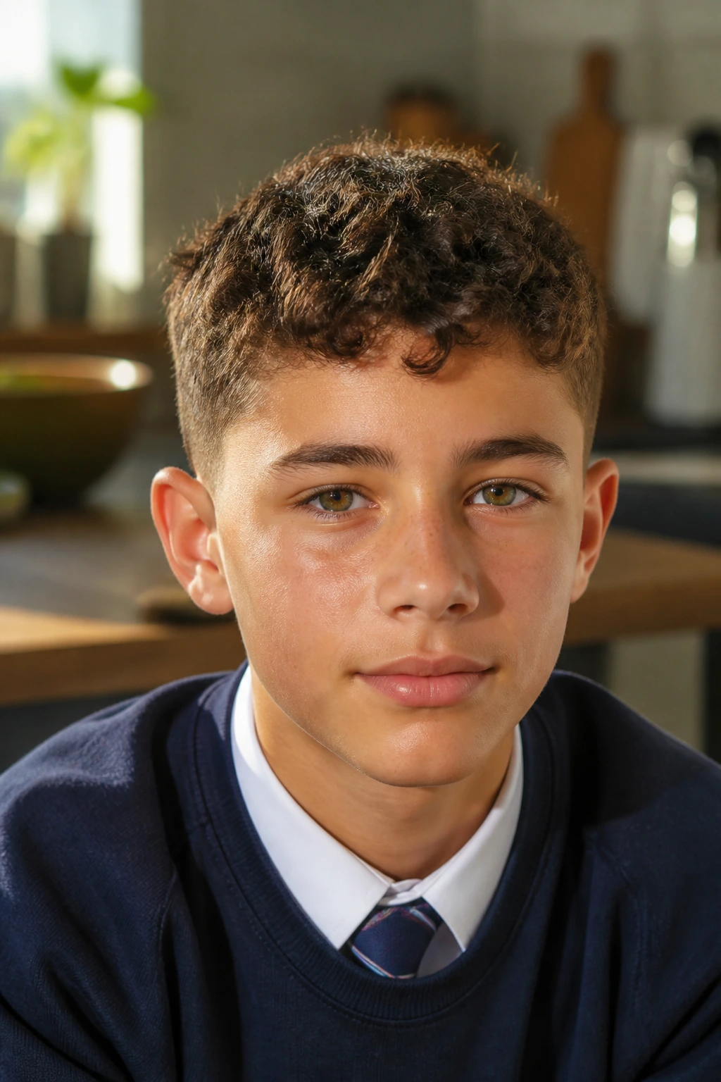 Close-up of a real schoolboy with a short crop and tidy texture