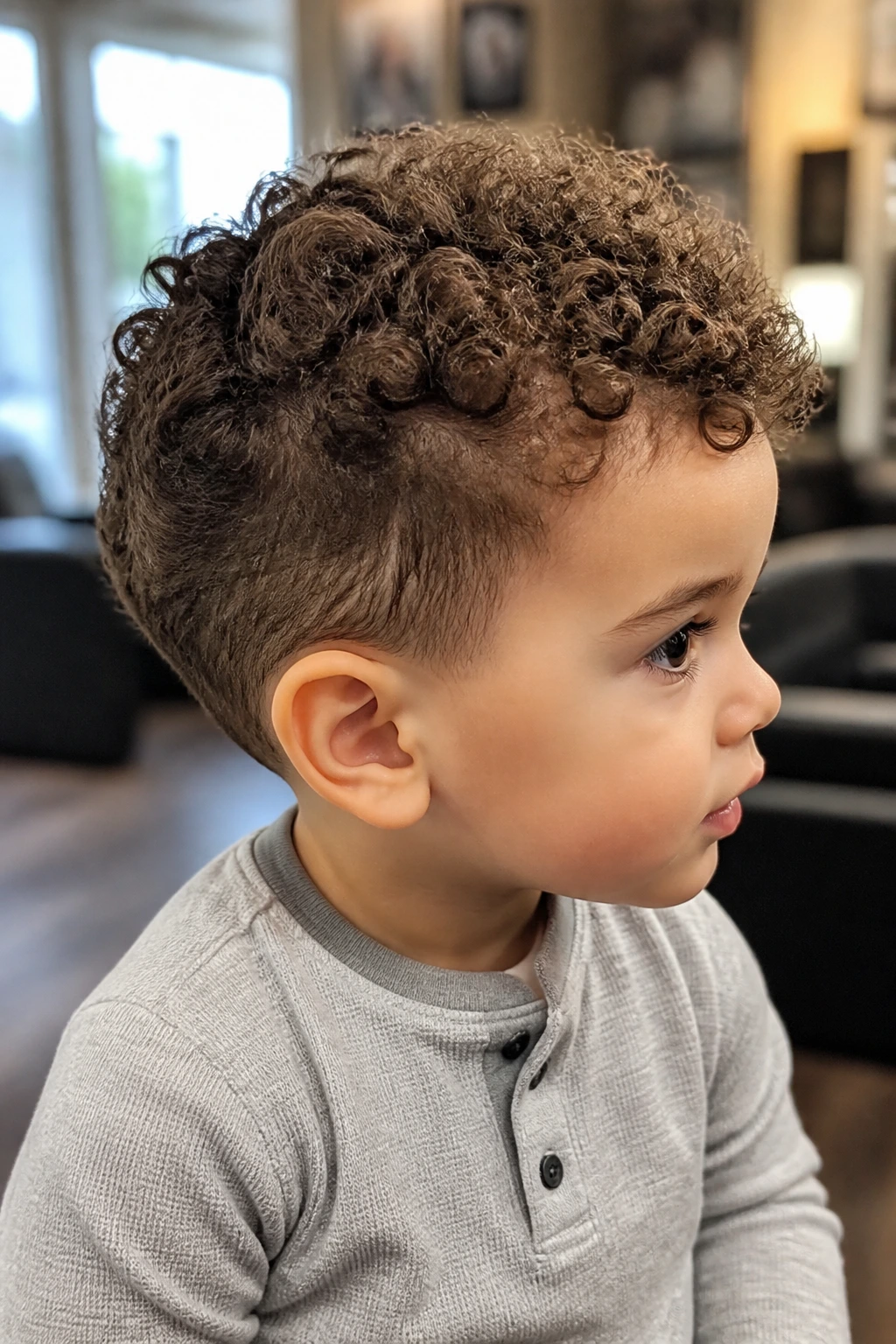 Toddler with short crown crop hairstyle, portrait