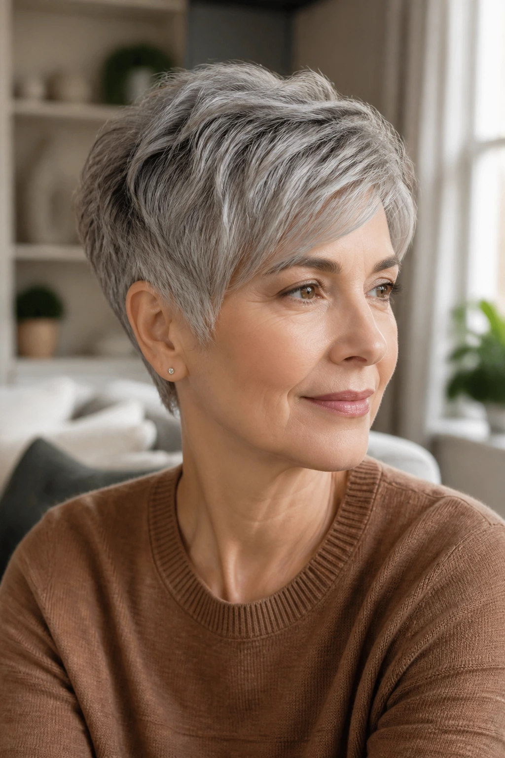 Close-up portrait of a real person with short gray hair showing tonal balance and movement