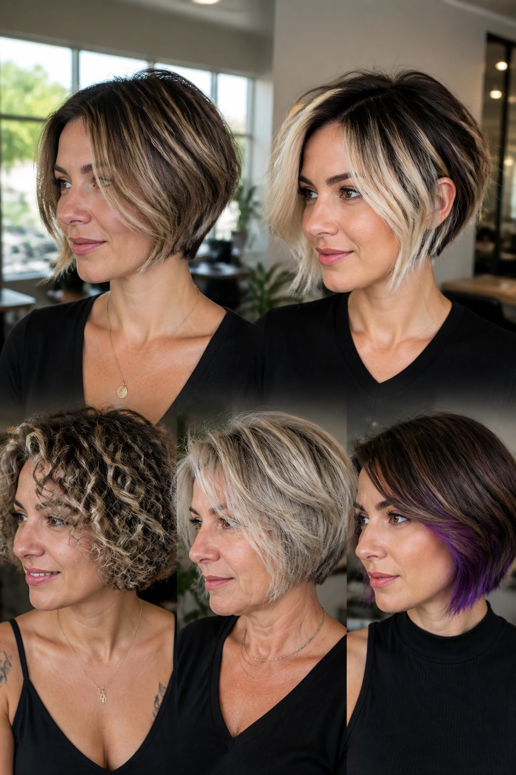Person with short hair displaying multiple highlight variations and color adaptations