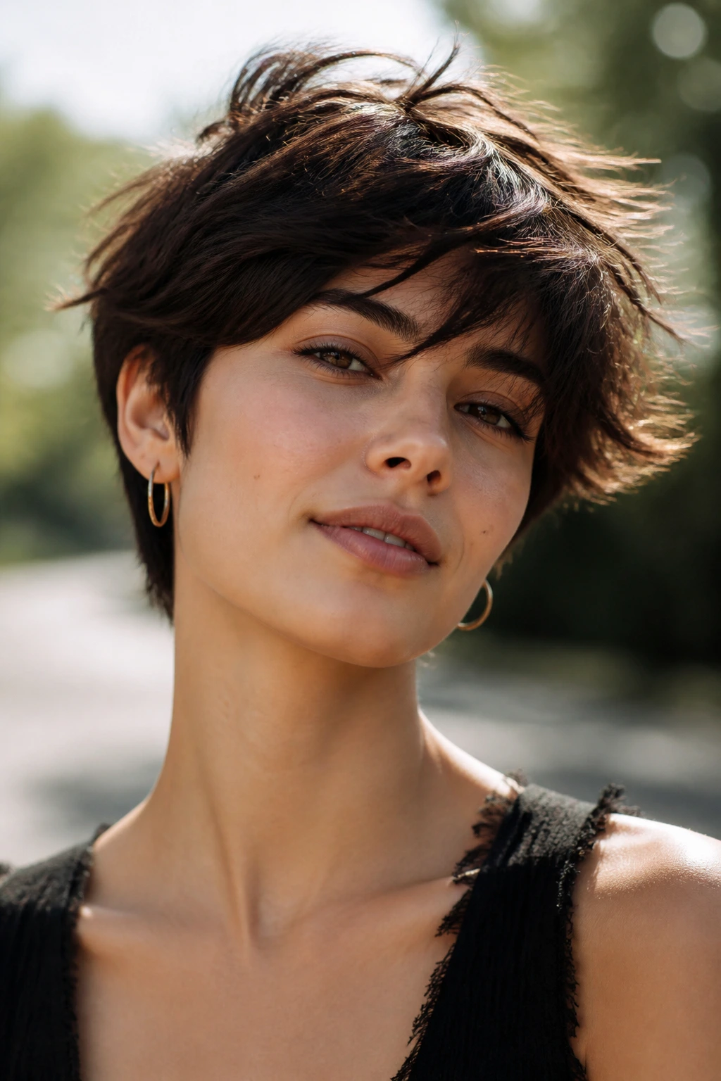 Portrait of a person with short, moveable hairstyle.