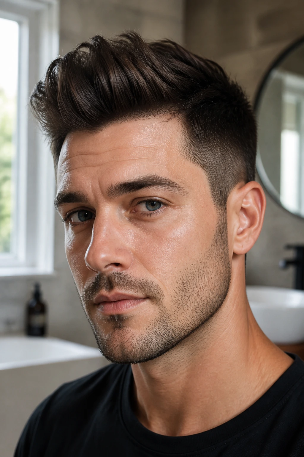 Close-up of man with Short Quiff with Natural Lift