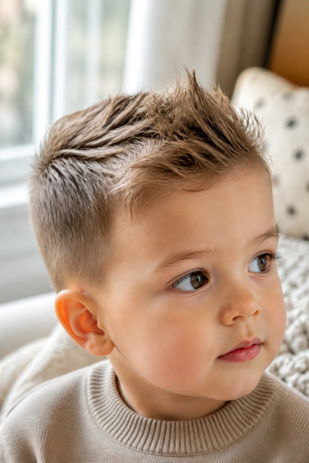 Toddler with a short quiff hairstyle