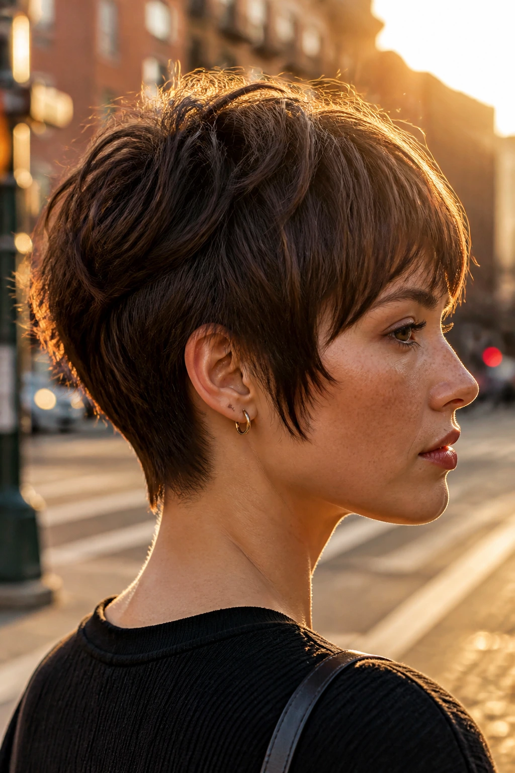 Real woman with short shag and neck taper showing tapered nape