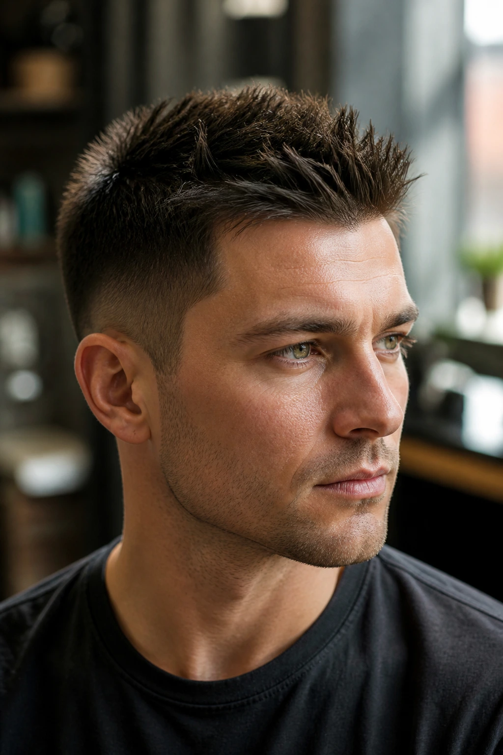 Man with classic short spikes in a portrait