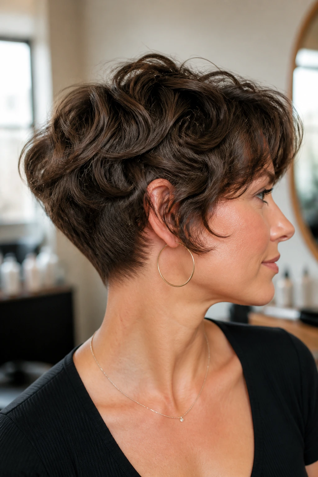 Close-up of short thick waves with internal layering visible under the crown.