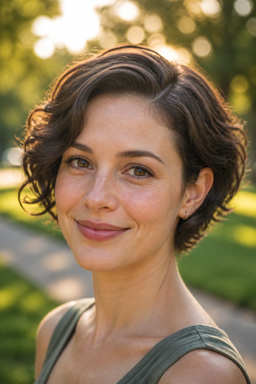 Close-up portrait of a real person with short wavy hair showing a shaped crown lift and side part.