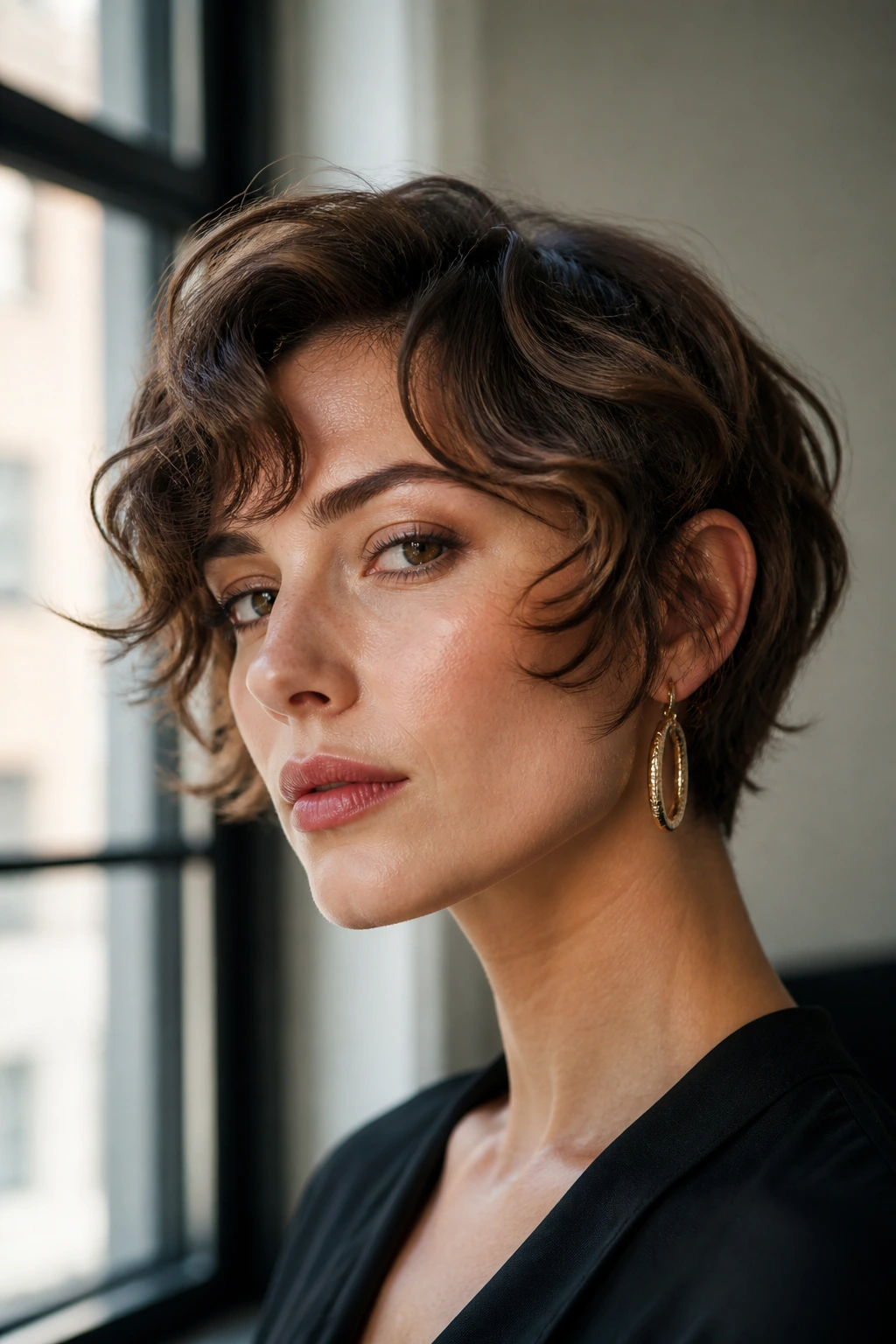 Portrait of a person with a chic short wave haircut
