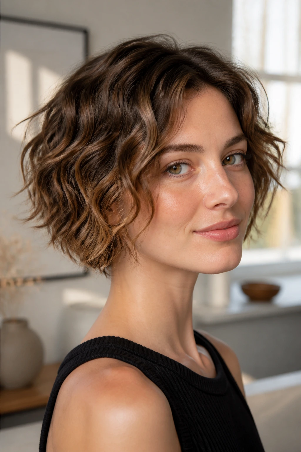 Real person with short waves showing texture and shape.