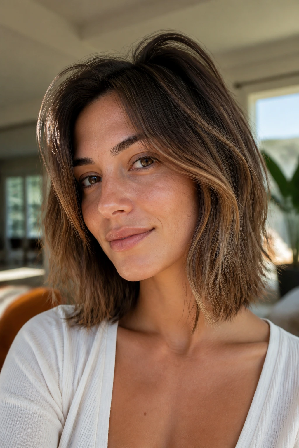 Portrait of a person with shoulder-length cut and crown lift