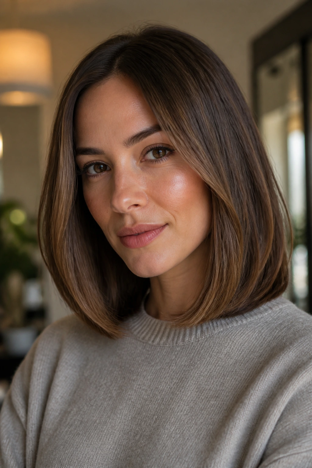 Close-up of shoulder-grazing haircut with beveled ends on a real person