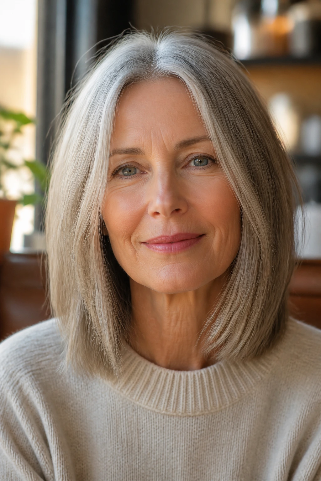 Portrait of a woman with shoulder-grazing hair and center part