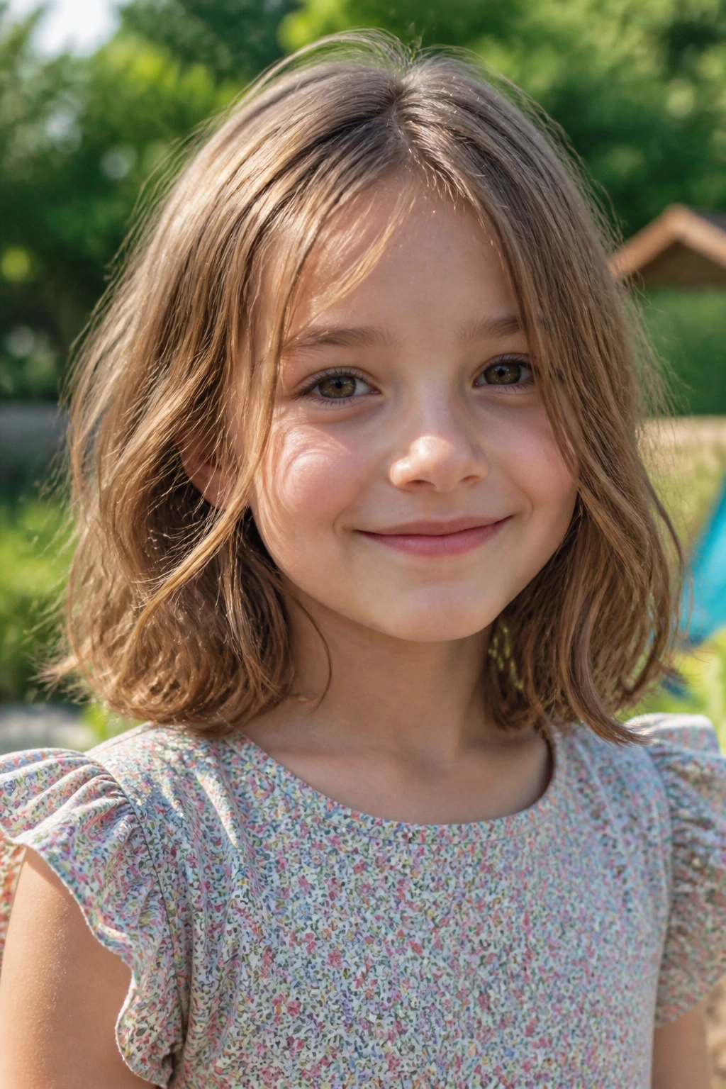 Close-up portrait of a real girl with a shoulder-grazing lob bob.