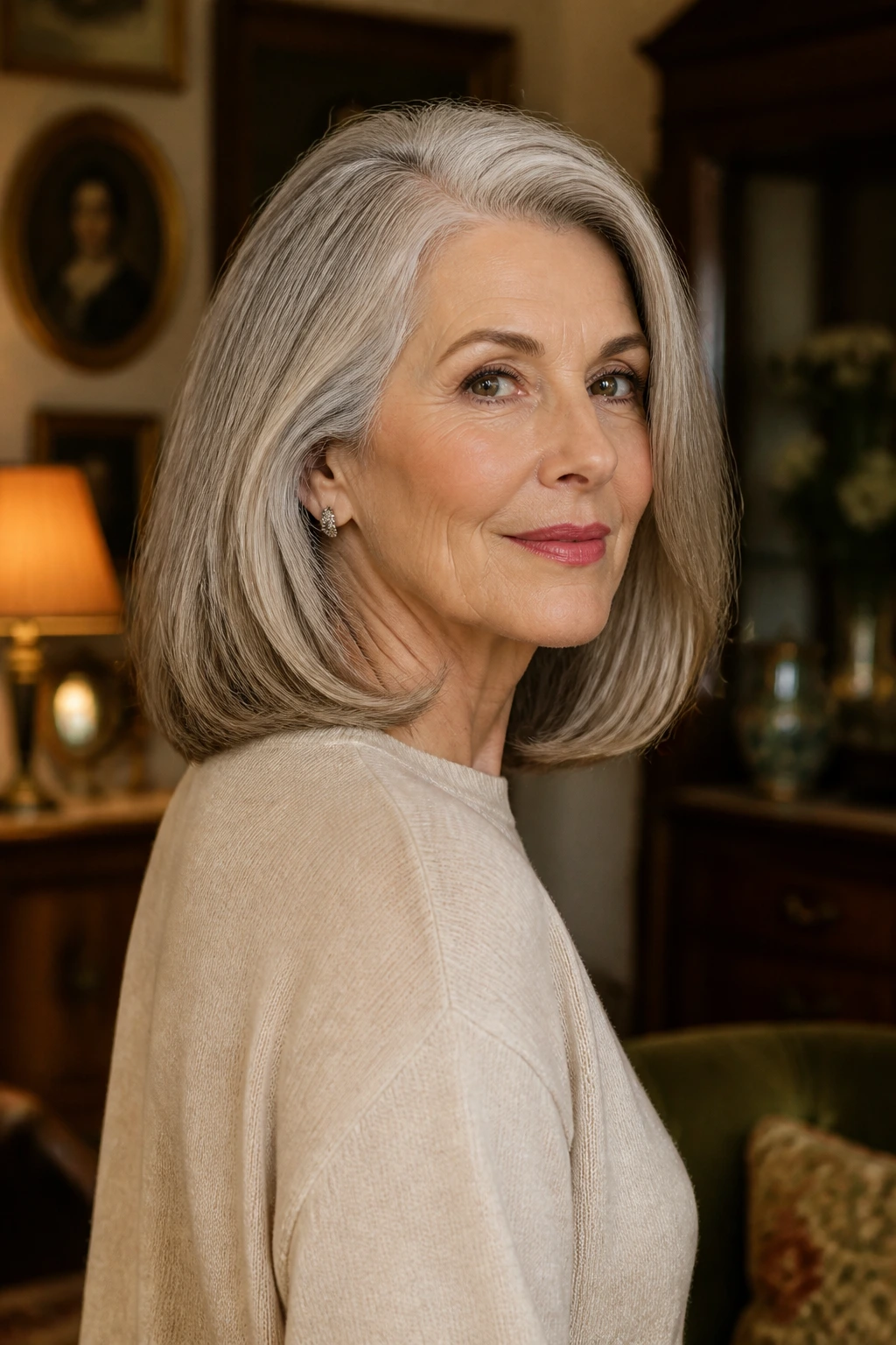 Portrait of an older woman with a shoulder-grazing vintage bob
