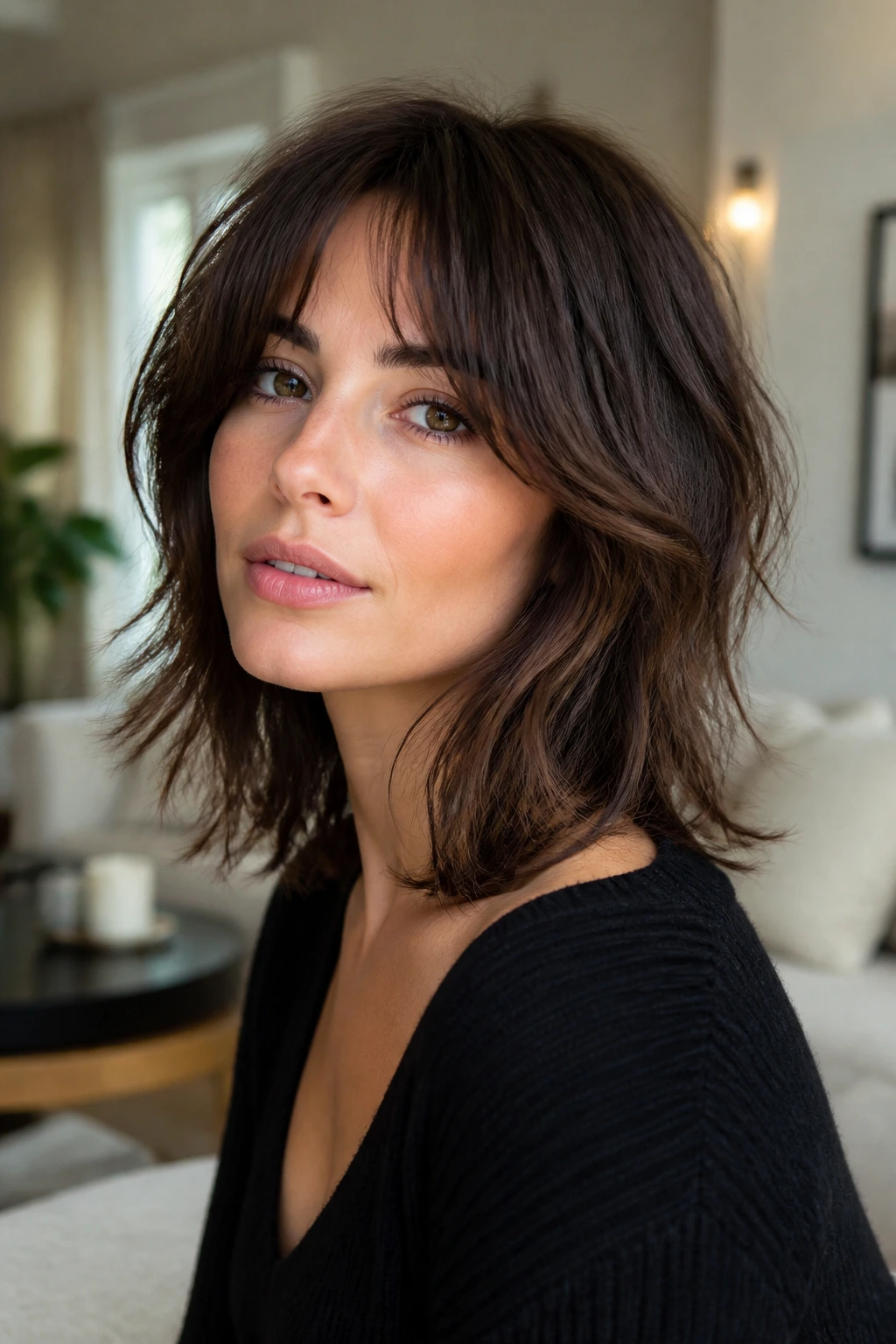 Portrait of a person with shoulder-length shag and soft ends