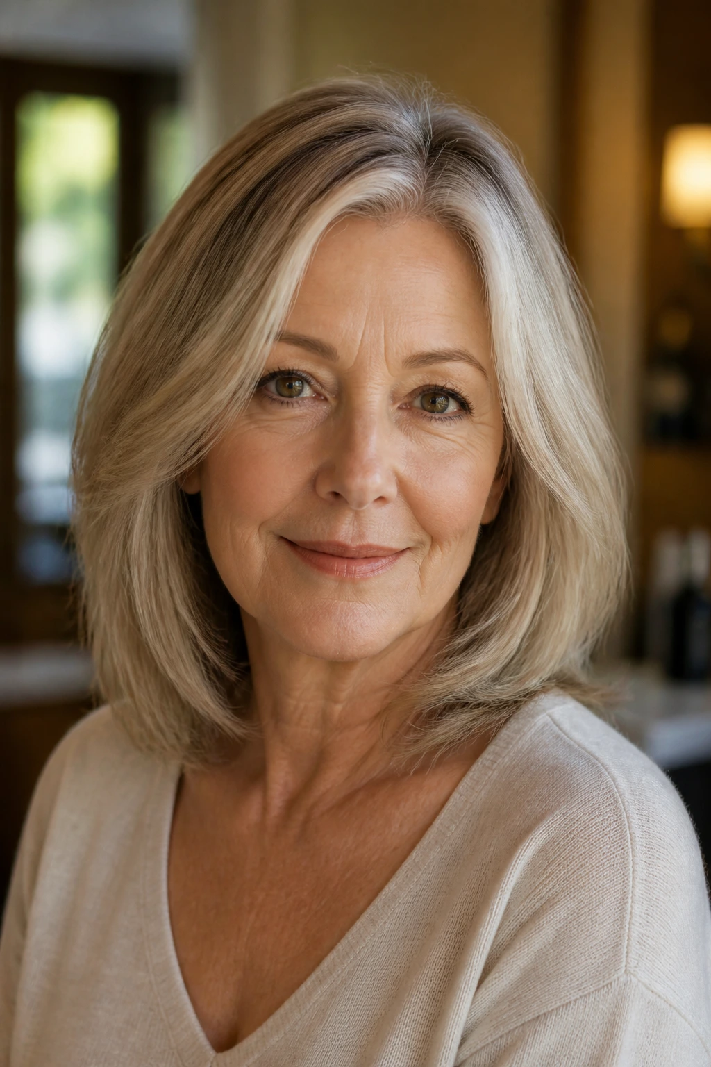 Portrait of a woman with shoulder-length hair tapered at the ends
