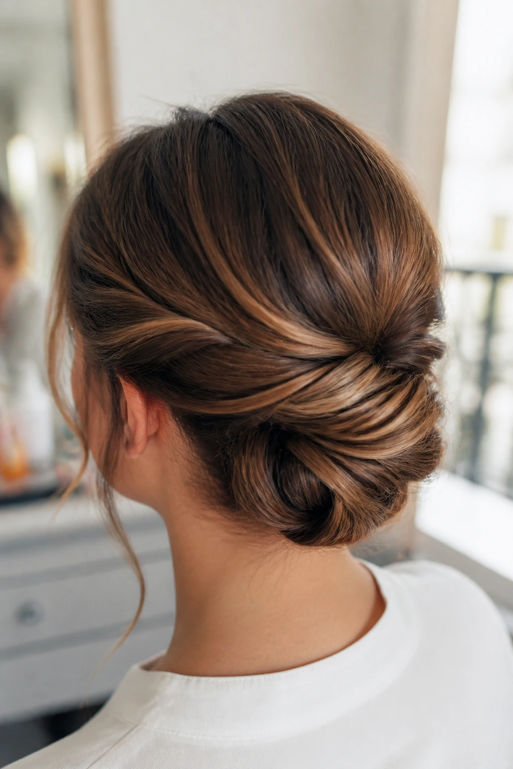 Close-up of a shoulder-length tuck hairstyle on a real person