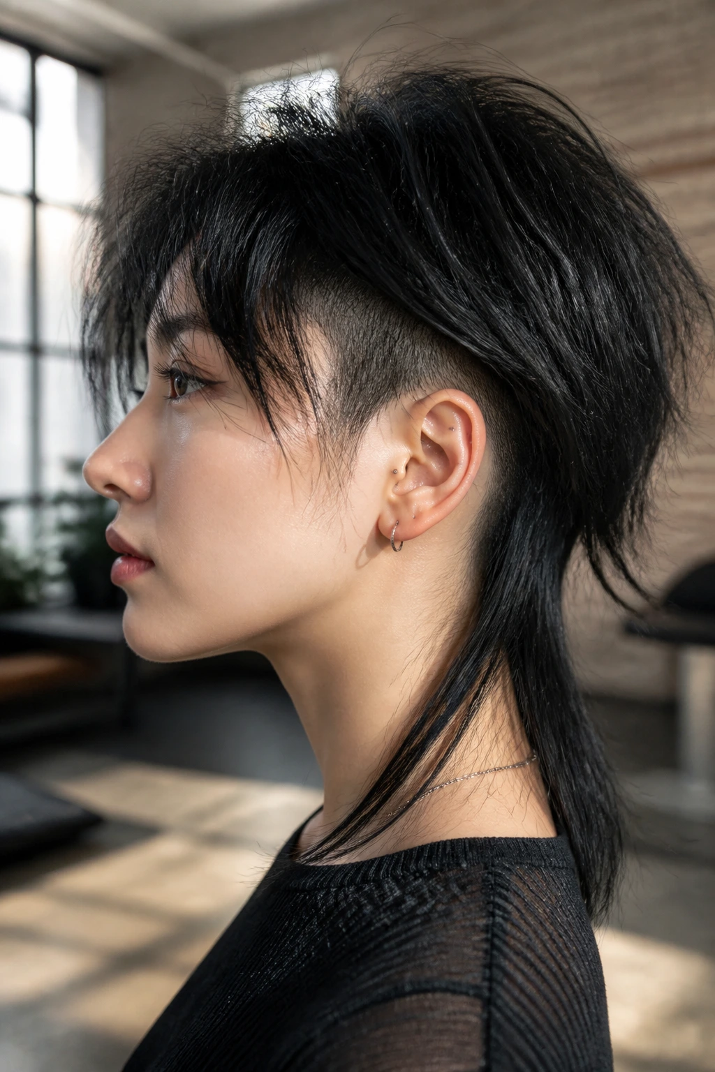 Close-up of a real person showing a shullet with nape undercut