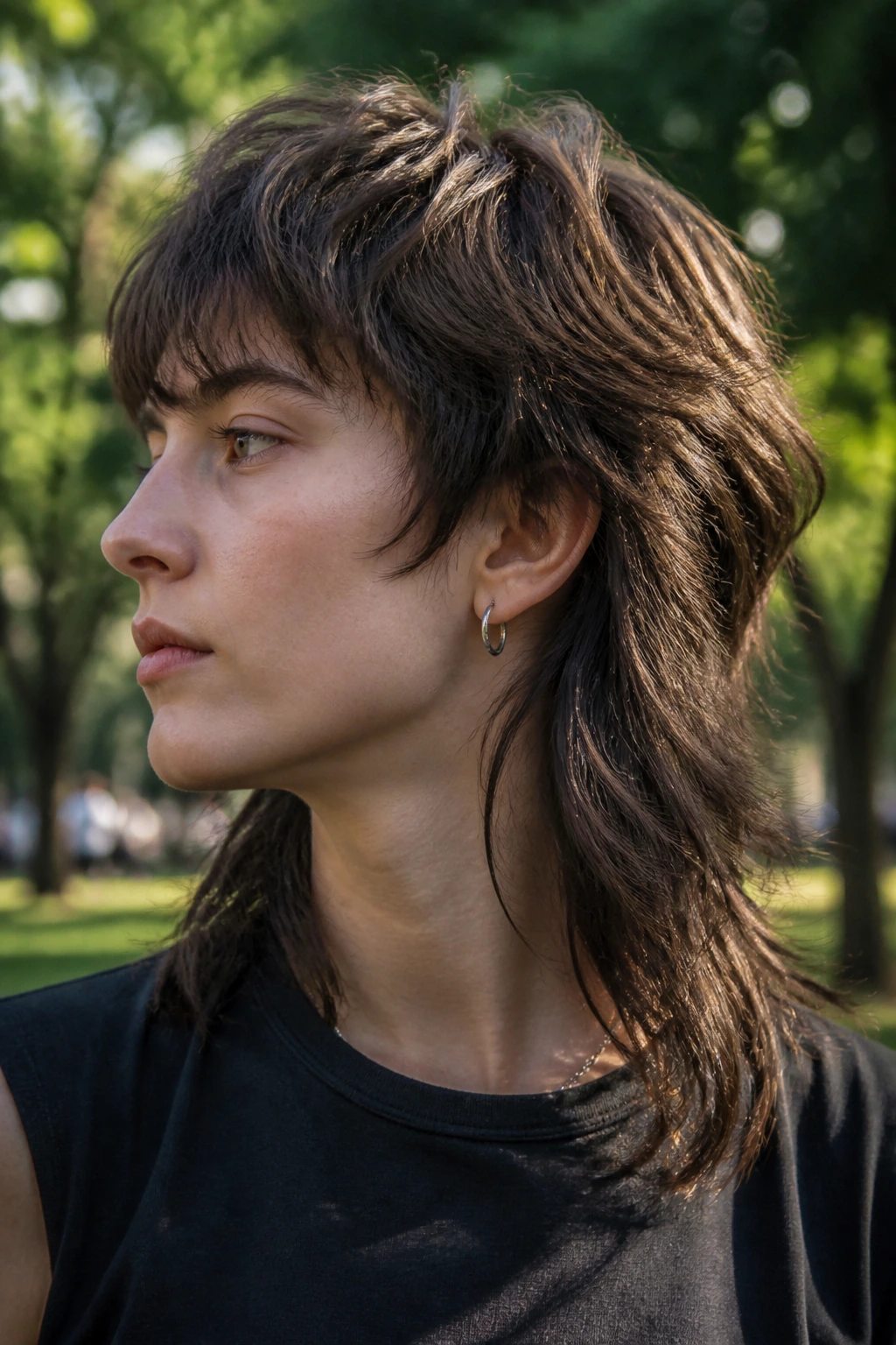 Close-up portrait of a real person with a shullet in a city park