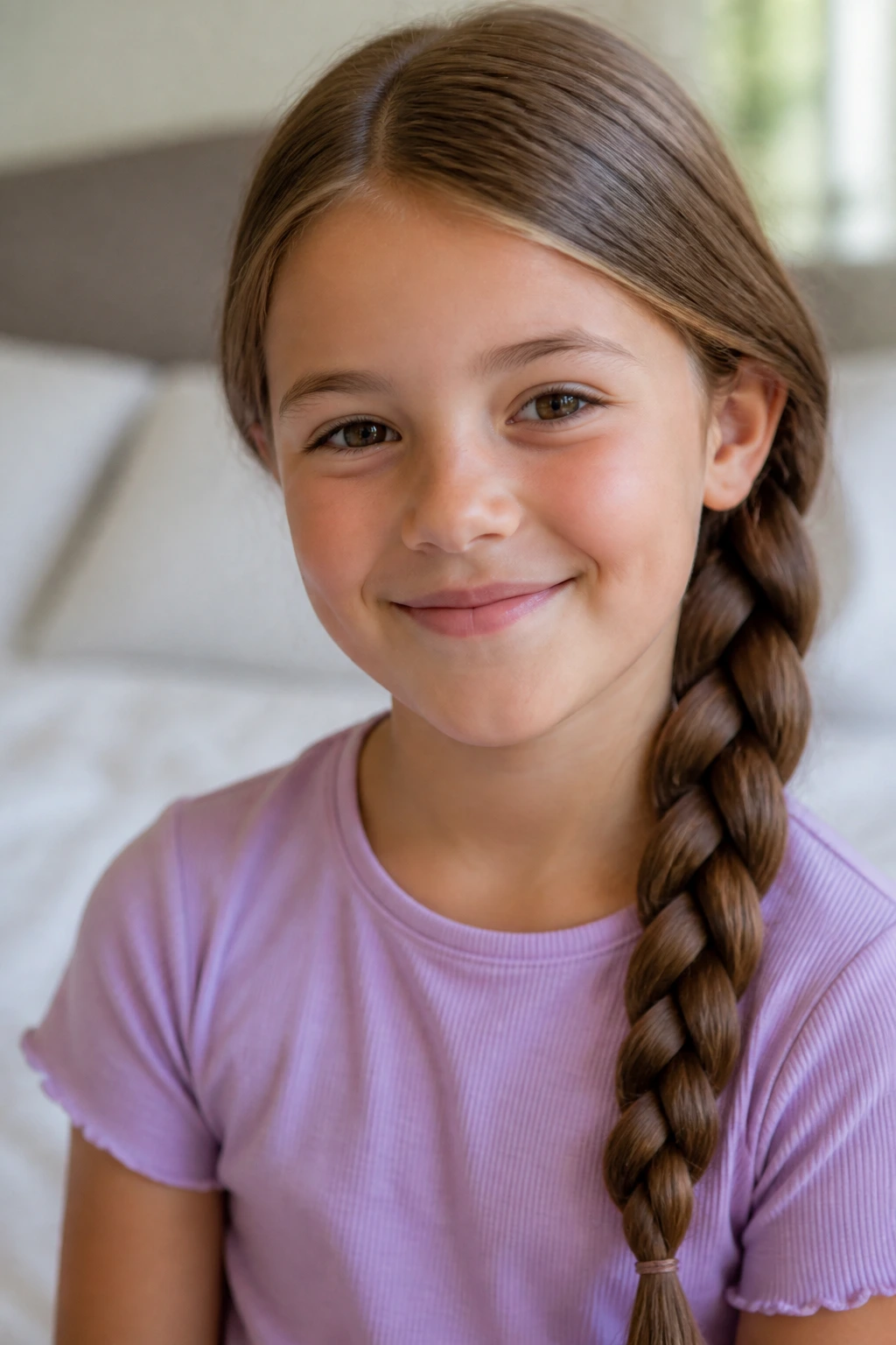 Close-up of a child with a classic three-strand side braid