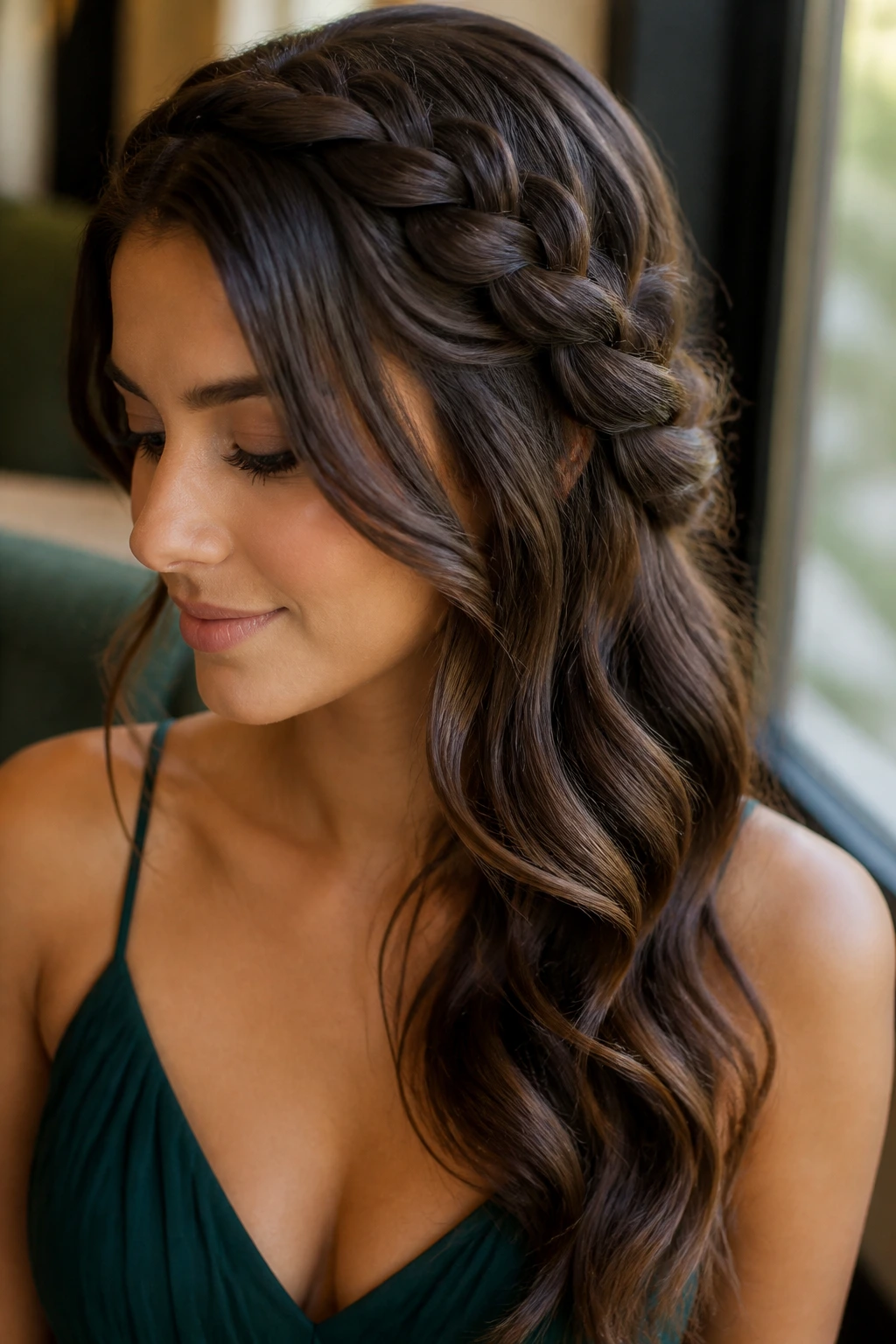 Side braid with loose waves on a real woman