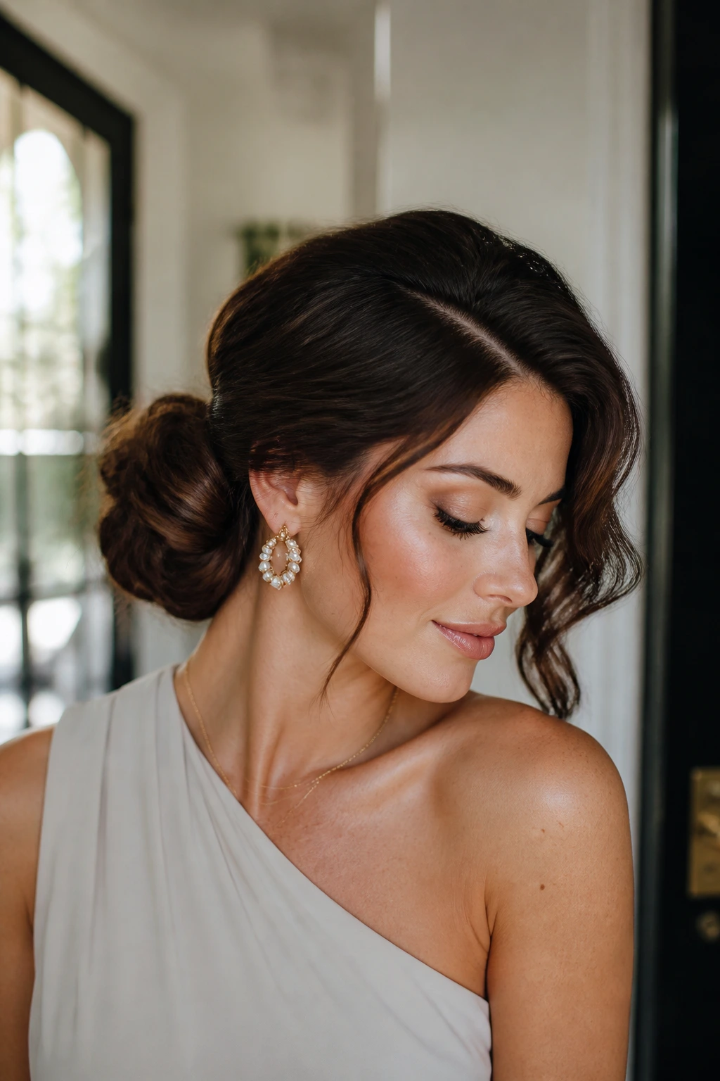 Close-up of Side Bun with Deep Part on a real woman