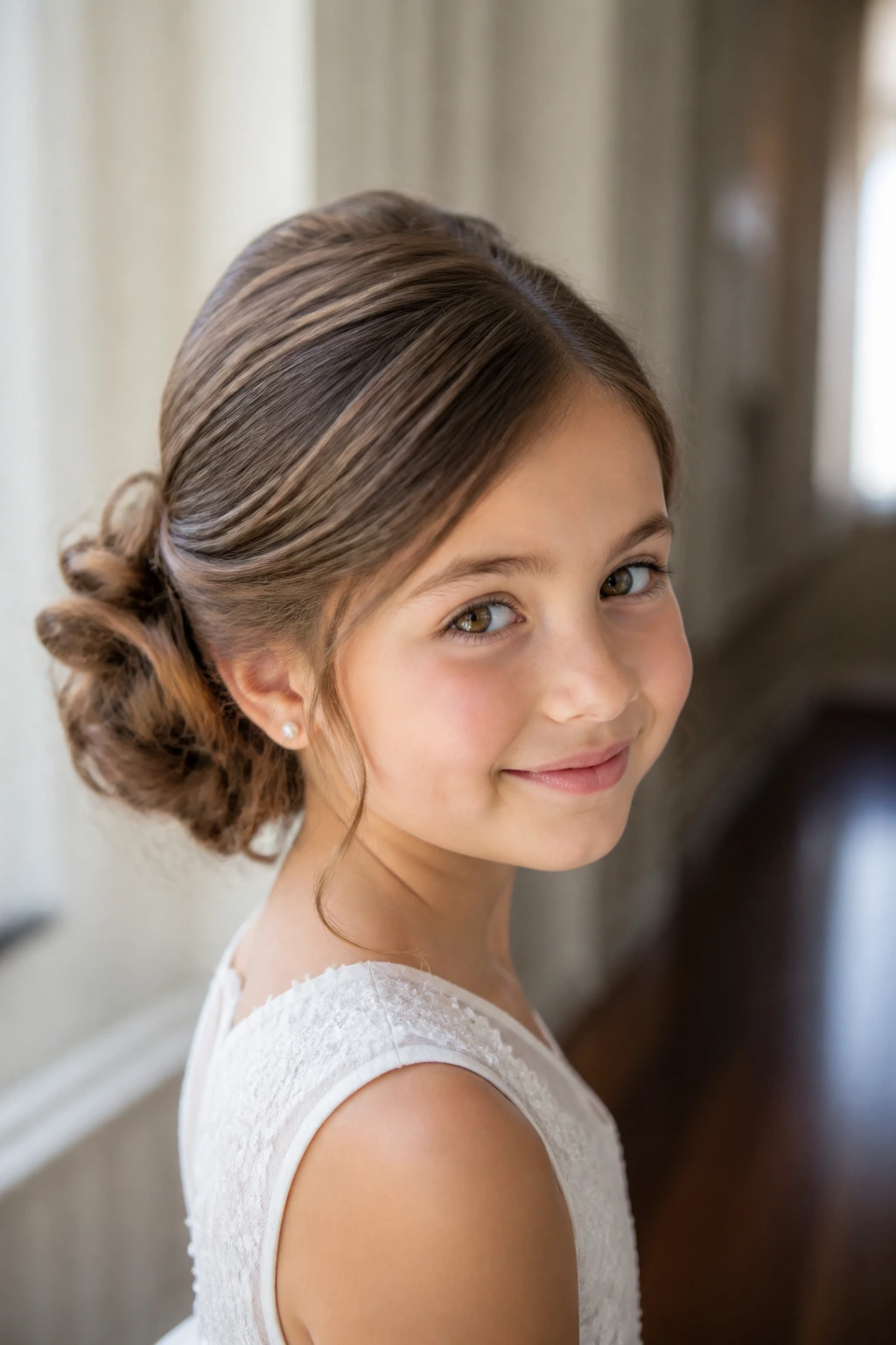 Side bun with soft volume on real girl