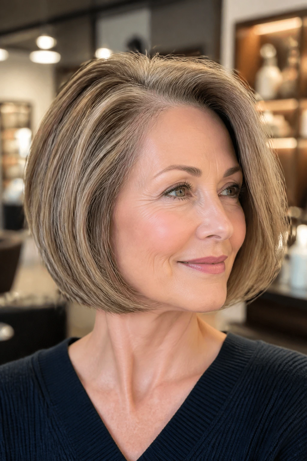 Real woman with a side-parted bob and built-in volume