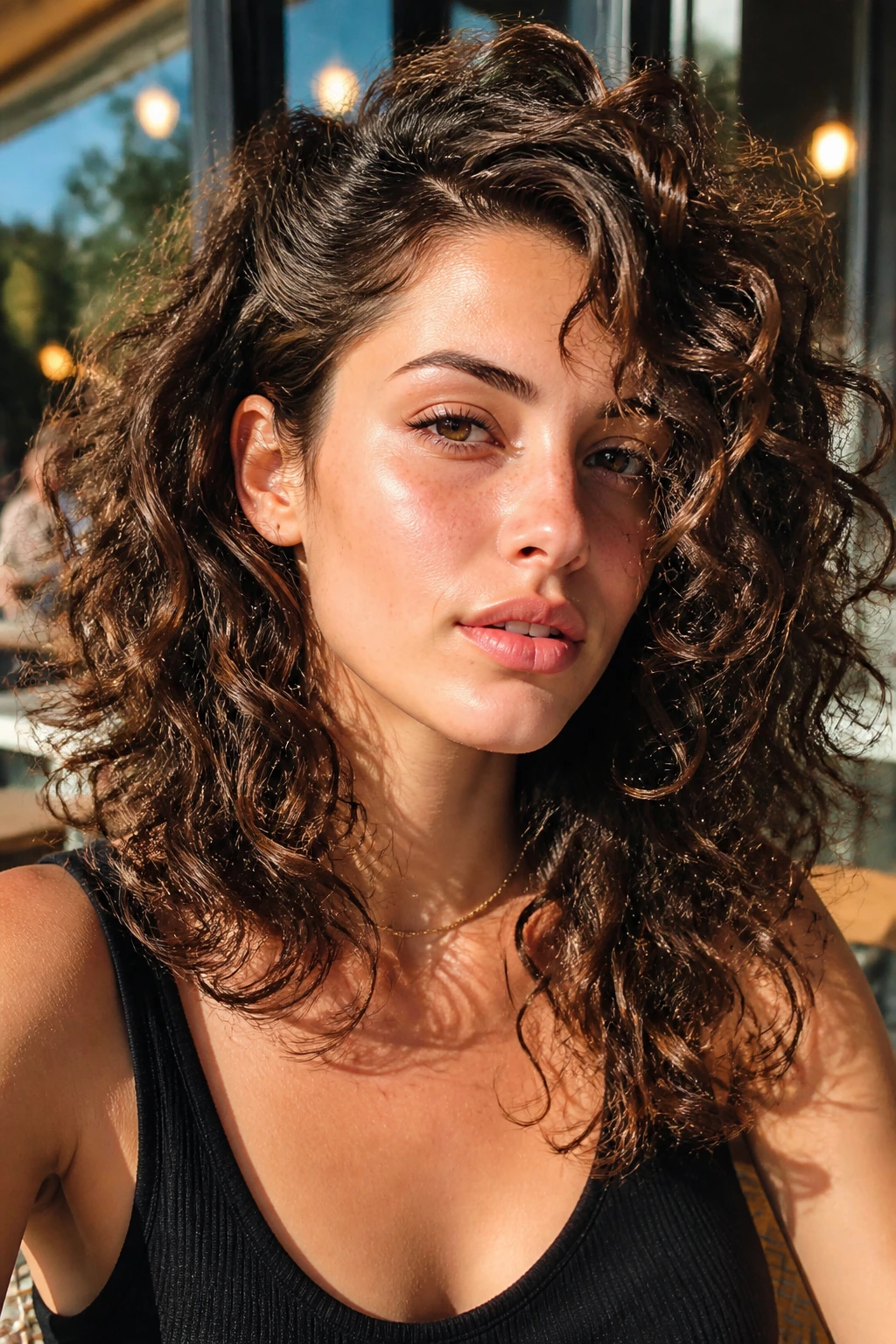 Portrait of a real person with a side-part curly shag cut