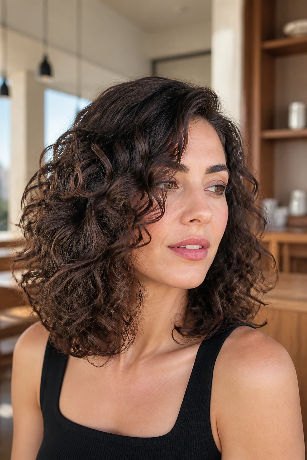 Real woman with side-part lob and internal layers
