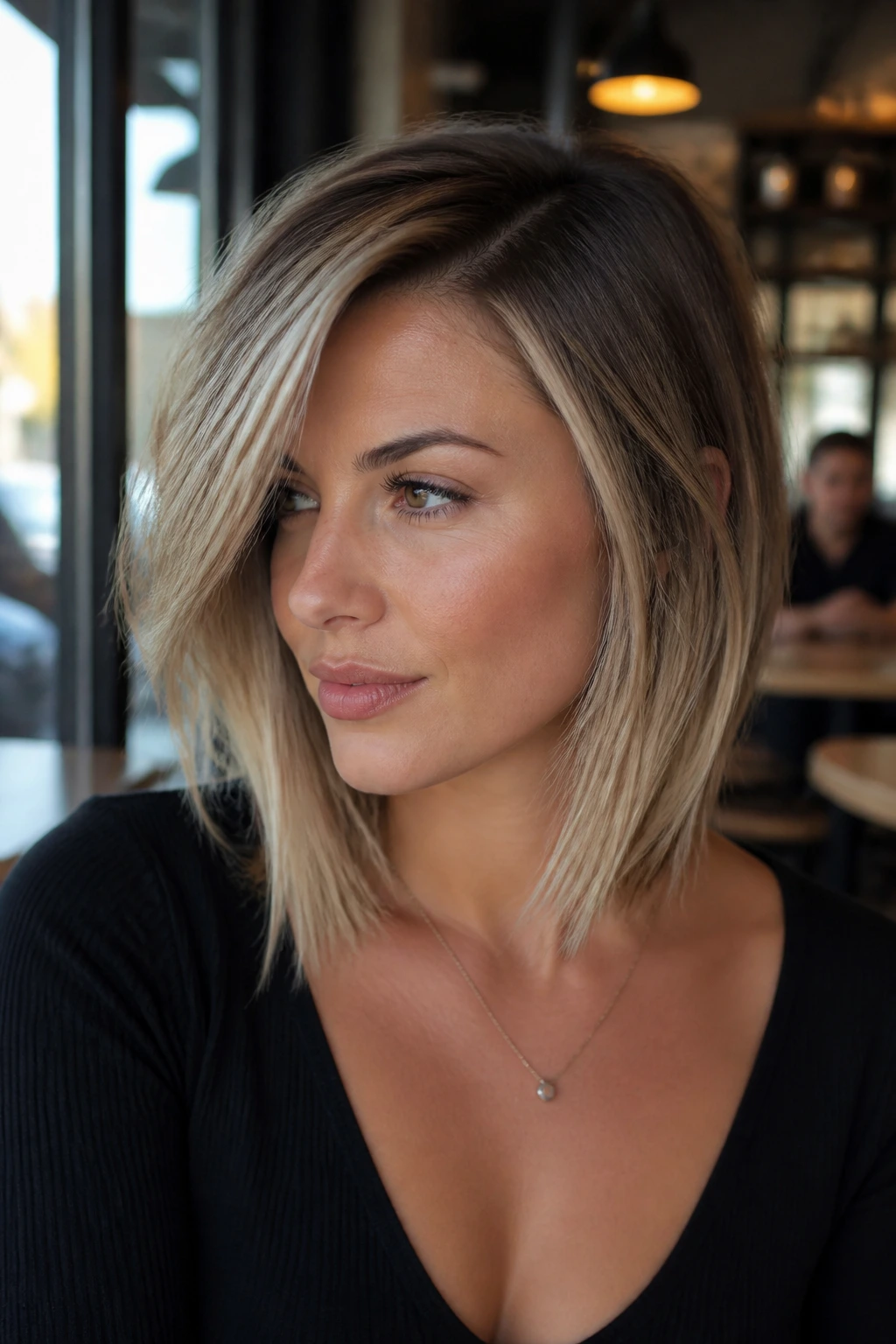 Side-part swing lob with longer fronts on real person
