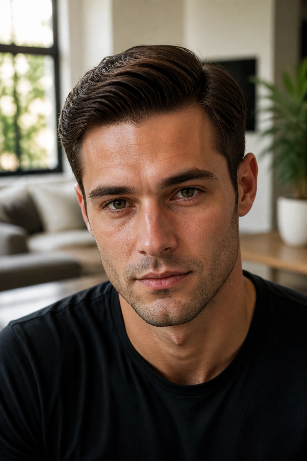 Close-up of man with clean side part and soft texture