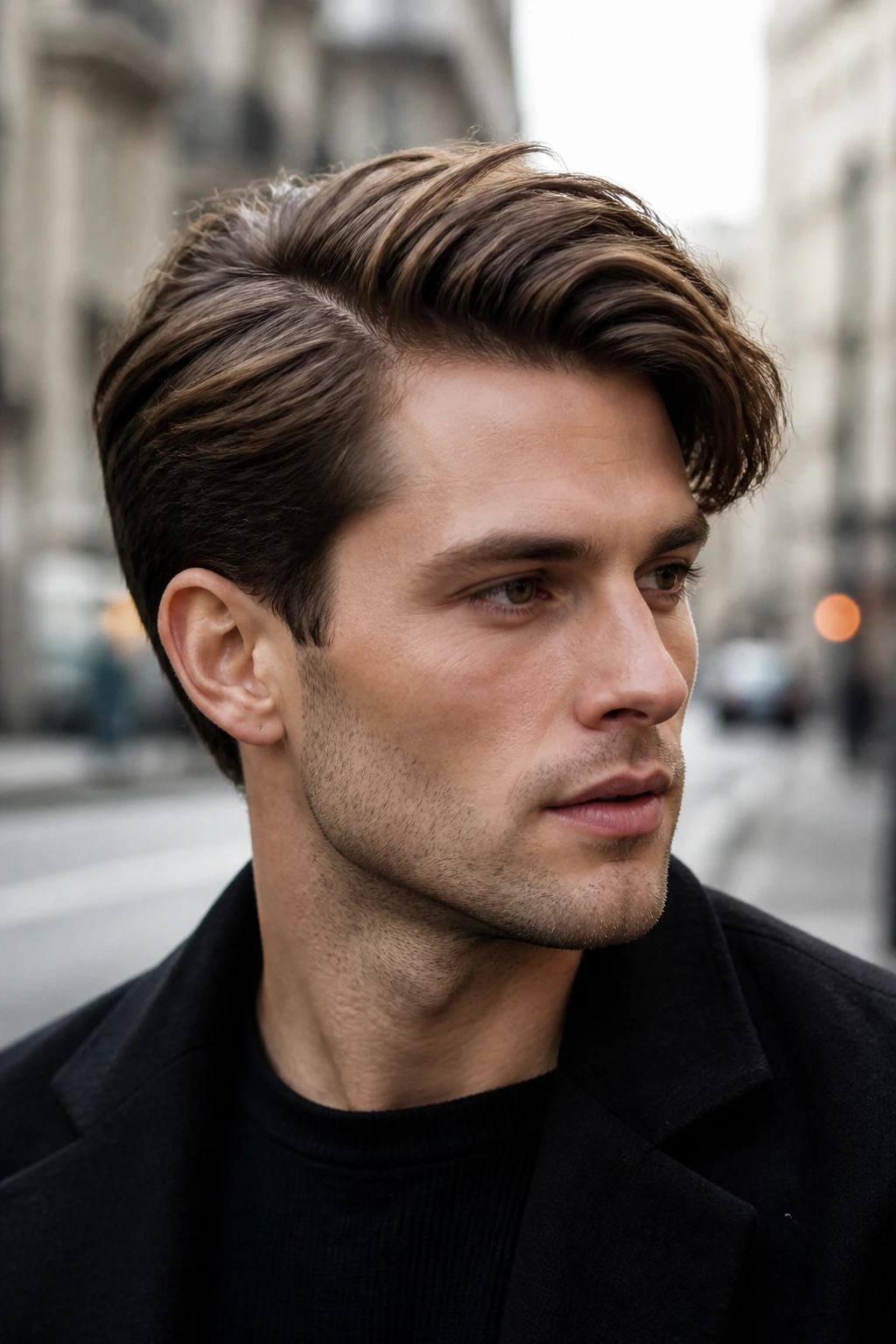 Portrait of man with side part sweep hairstyle