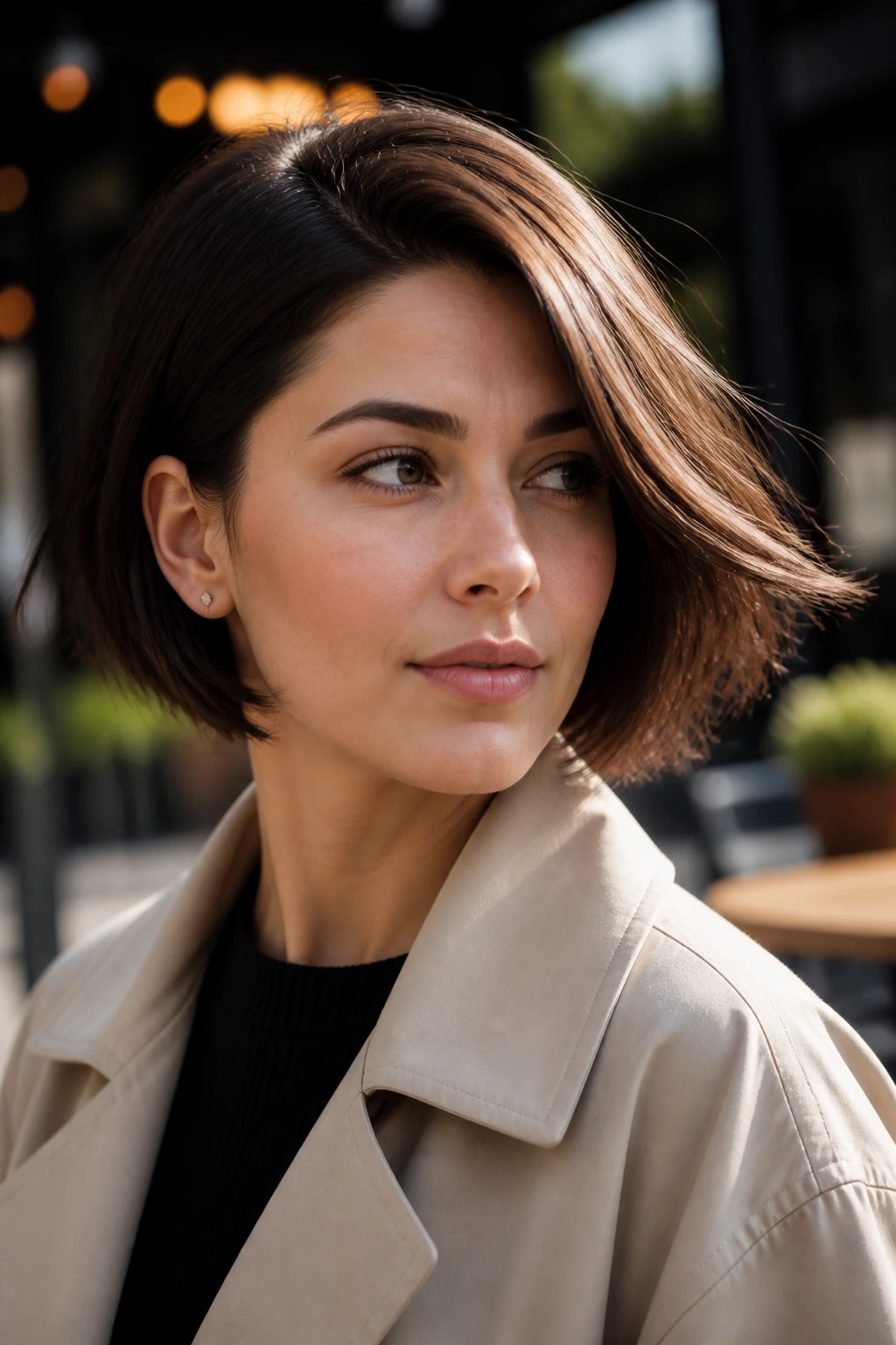 Portrait of a woman with side-part swing bob