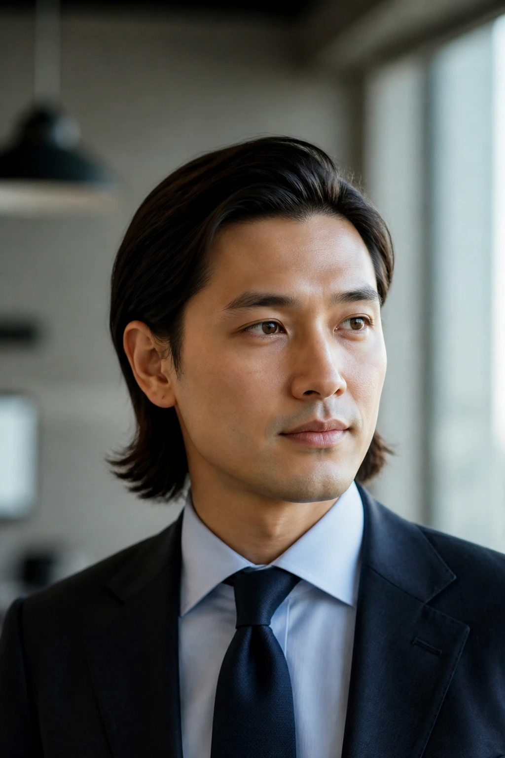 Man with side part and tucked ends