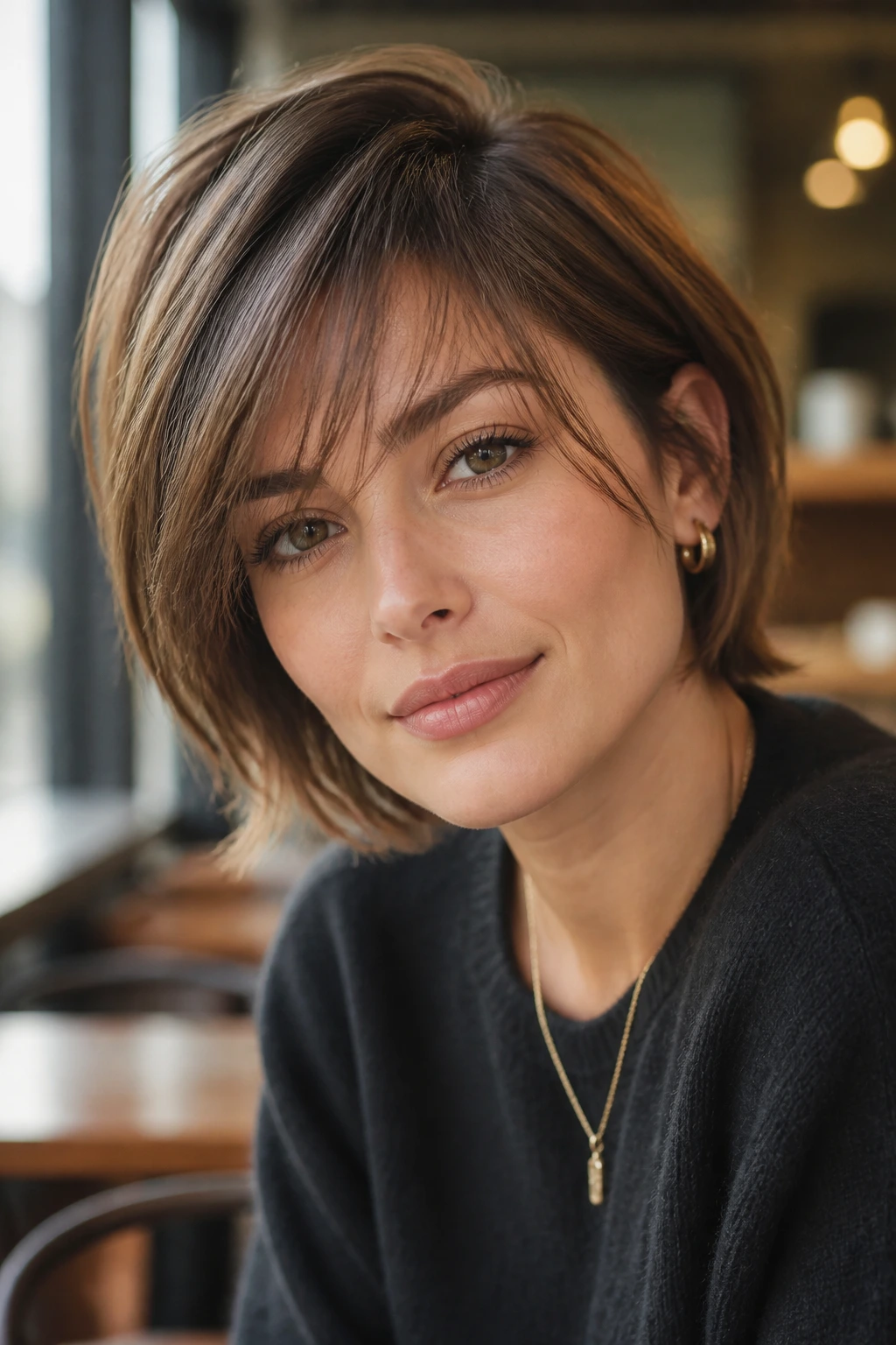 Close-up portrait of a real person with Side-Part Sweep With Wispy Fringe