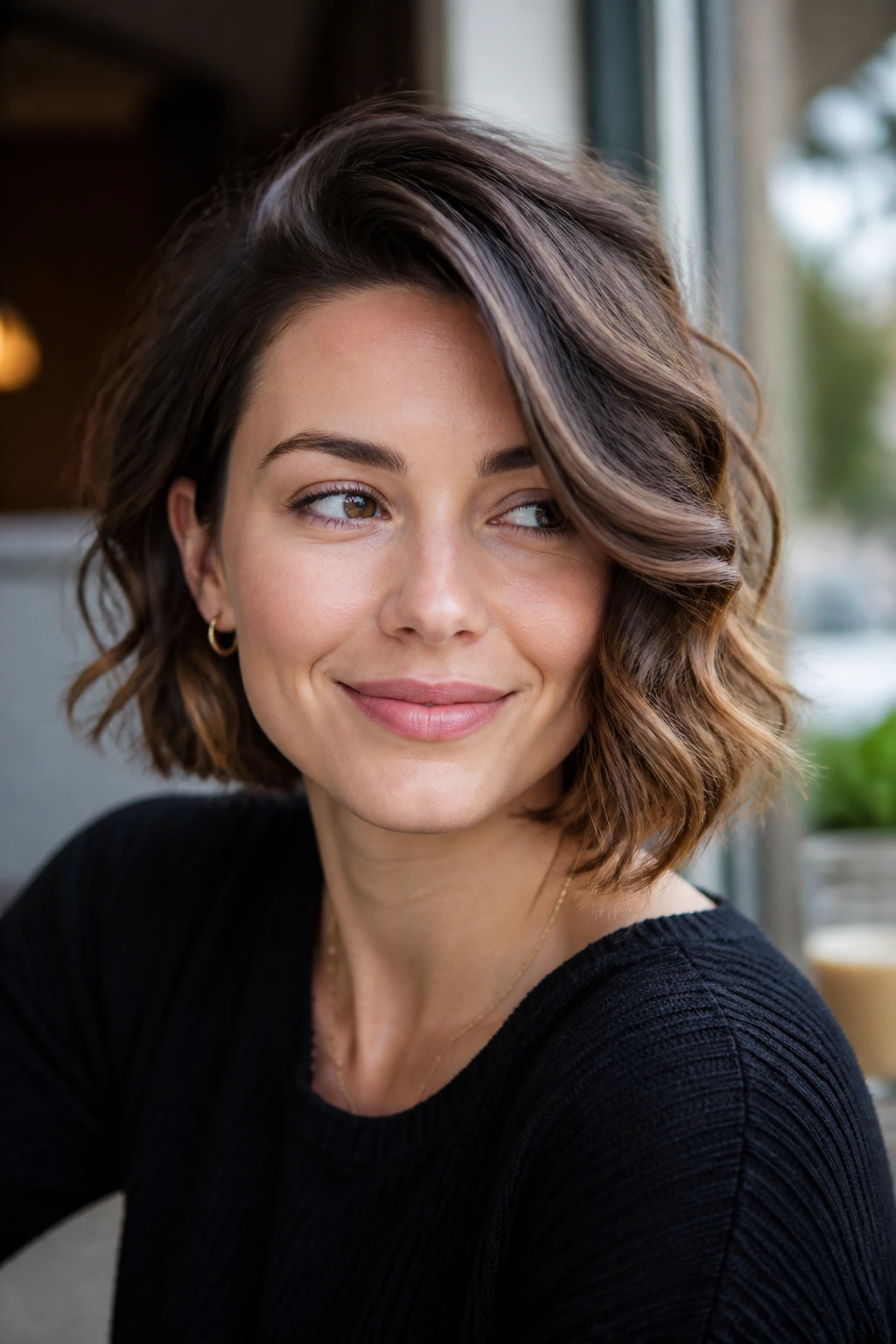 Real person with side-swept bob waves