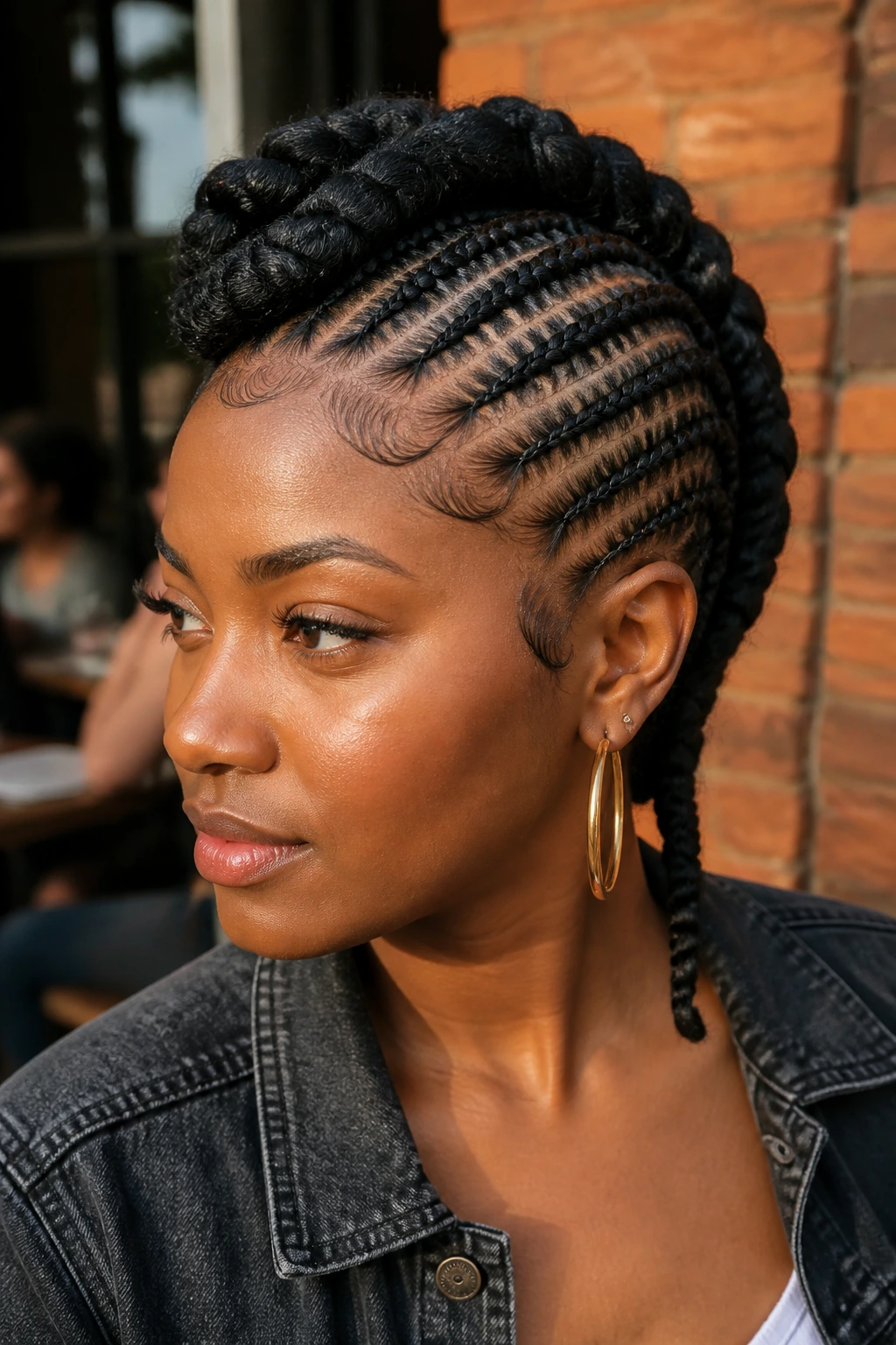 Close-up of side-swept braided mohawk on a real person