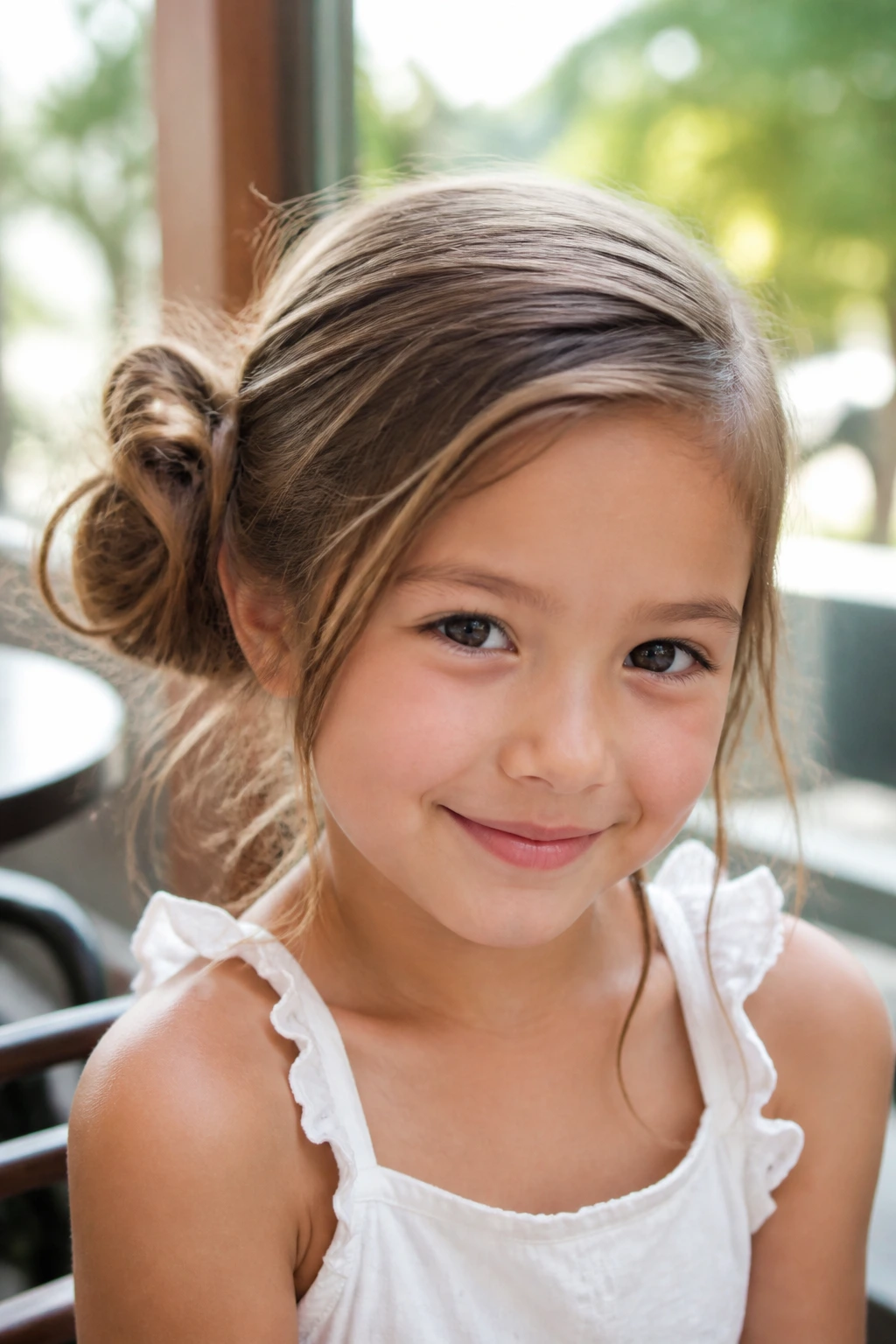 Side-swept bun behind the ear on a young girl's head