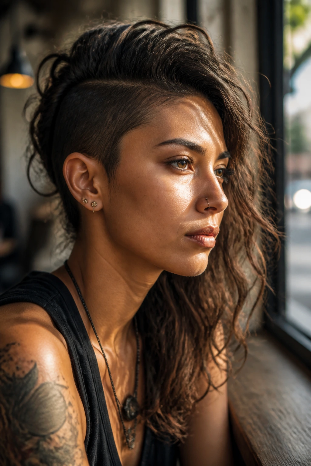 Close-up portrait of a real person with a side-swept faux hawk hairstyle.