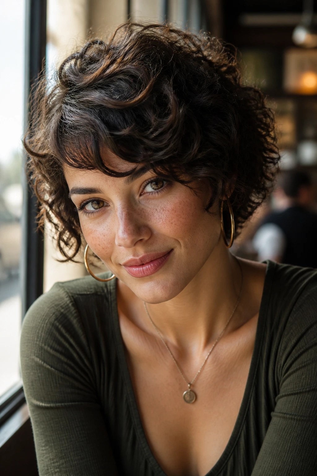 Portrait of a woman with side-swept fringe showcasing an alternative fringe shape