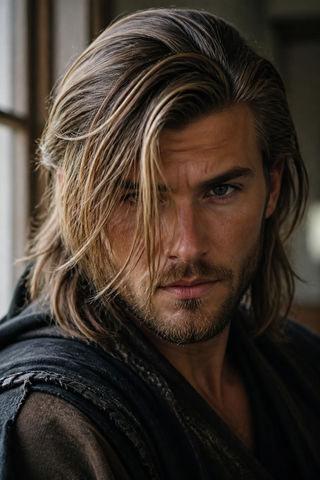 Portrait of a man with a side-swept fringe hairstyle