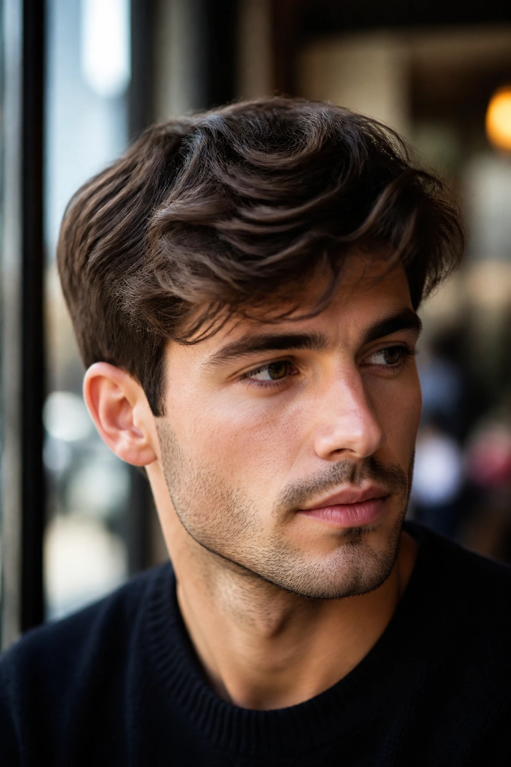 Close-up portrait of a man with a side swept fringe